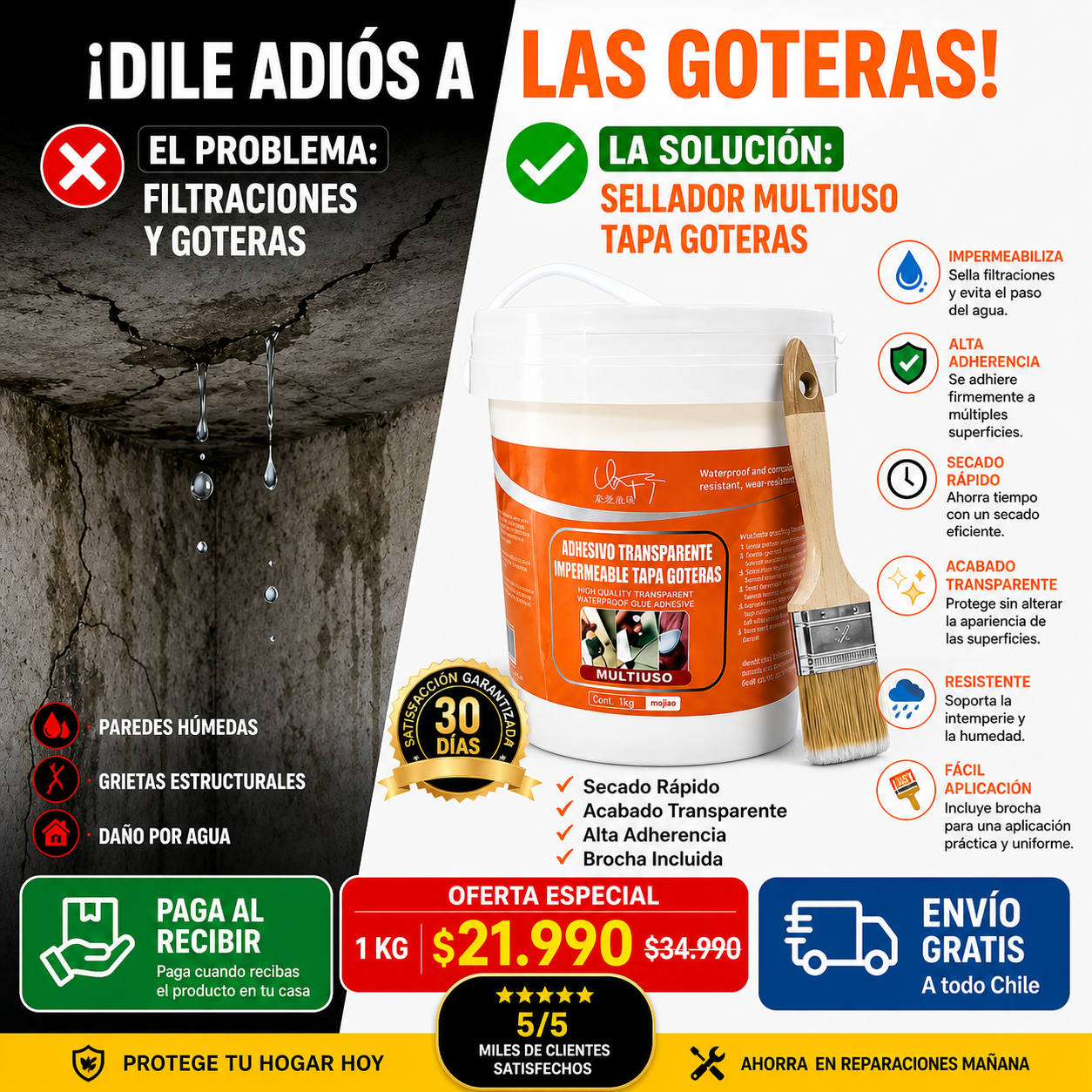 Pack HydroFix™ Sellador Adhesivo Transparente   1kg + 1 Brocha